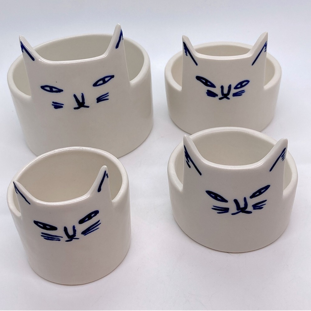Anthropologie Ceramic Stoneware Cat Stacking Measuring Cups x4 | Kaye Blegvad
